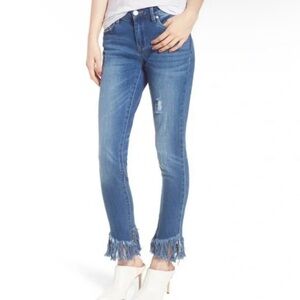 Blanknyc The Reade Skinny Classique Jeans rayed Blue Distress Fringe Hem Size 28